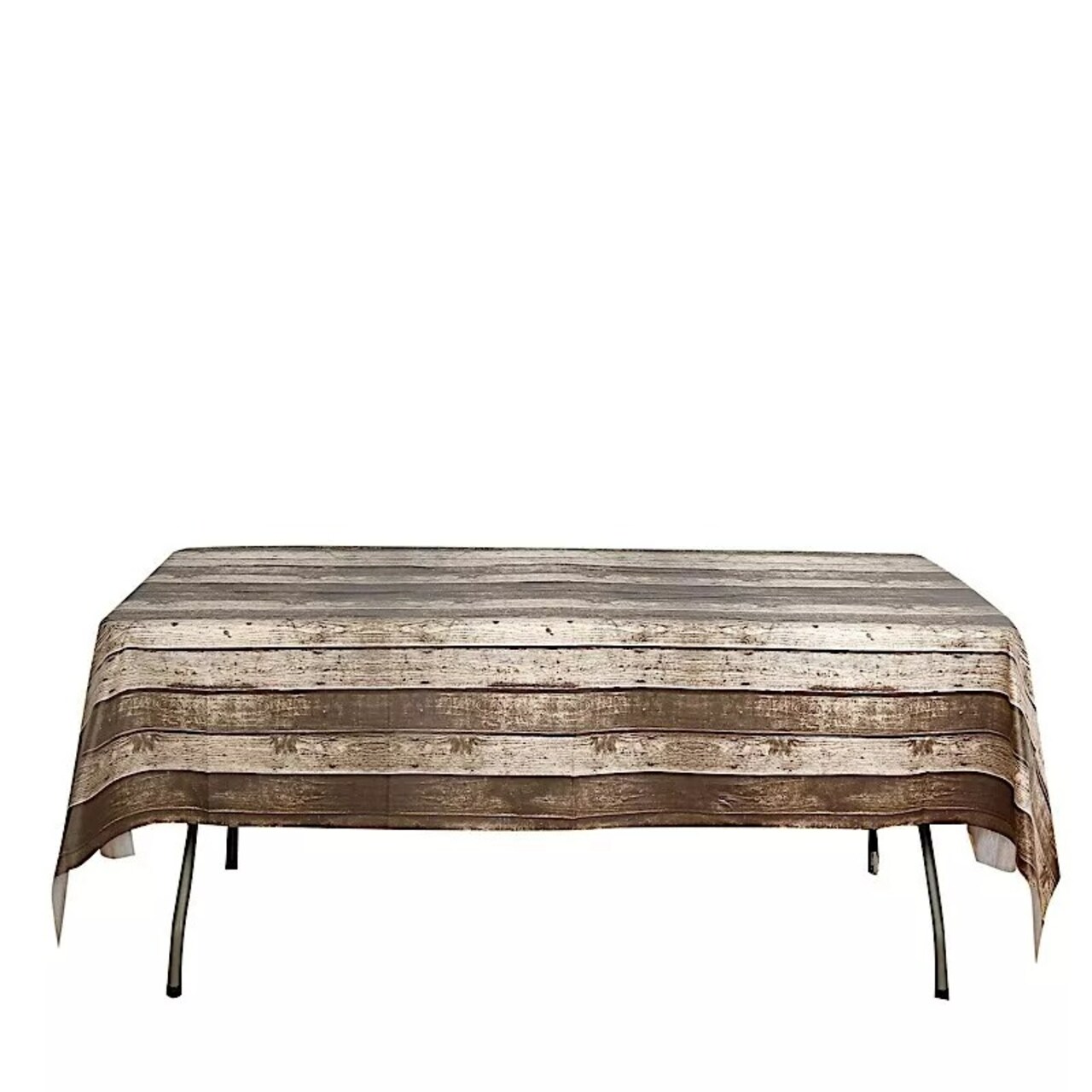 52" x 108" Gray Rectangular Disposable Plastic Tablecloth Wooden Design Party